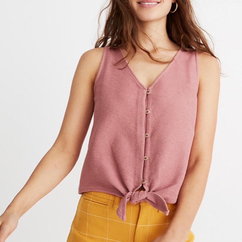 Texture & Thread Button-Front Tie Tank Top